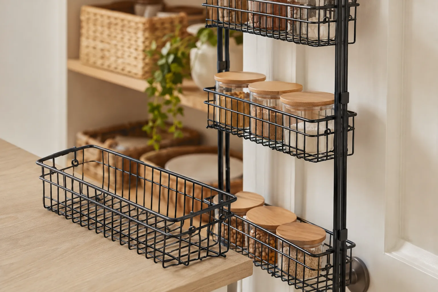 Removable wire basket and rail attachment detail