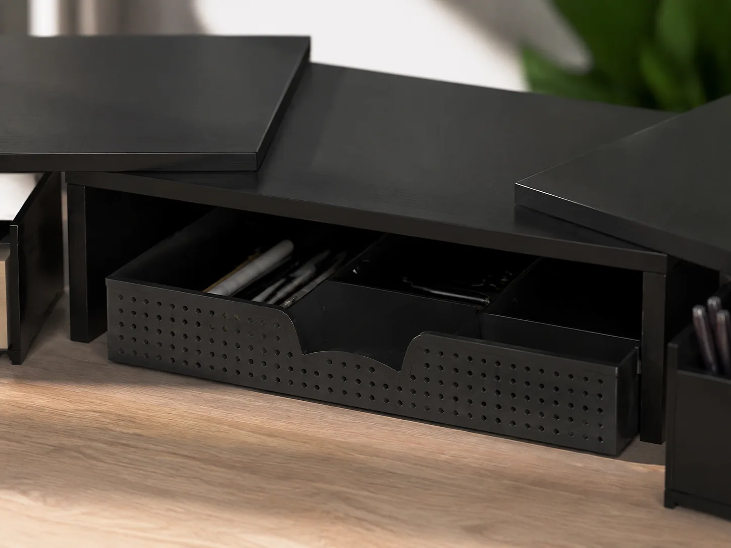Center organizer drawer partially open
