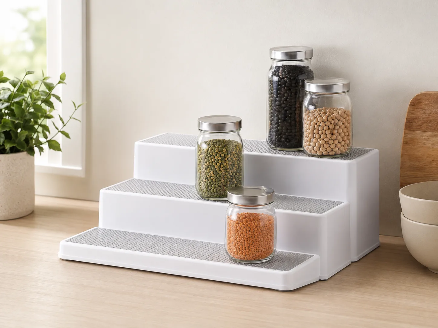 Alternate close view of stepped can organizer