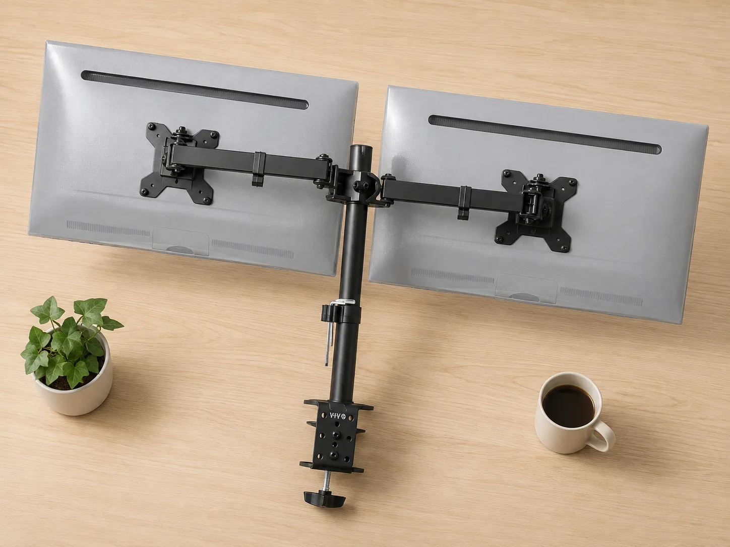 High-angle view of the dual mount desk attachment